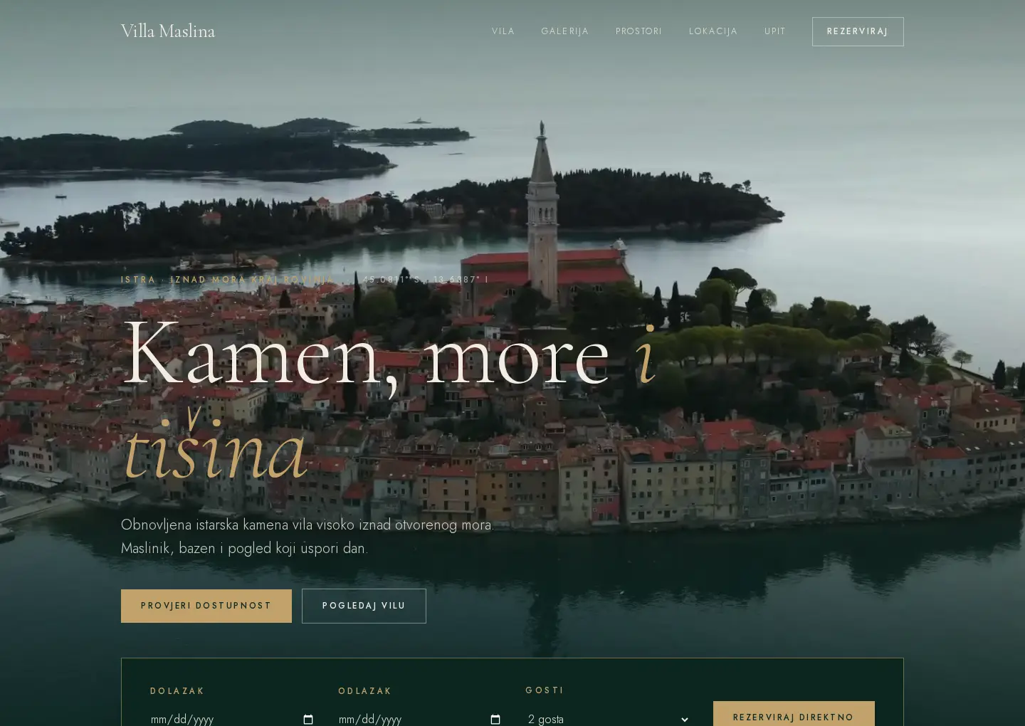 Primjer web stranice za luksuznu vilu koju je izradio maestral.agency